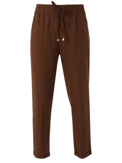 Frenetika Pantaloni donna in misto lino con risvolti - marrone