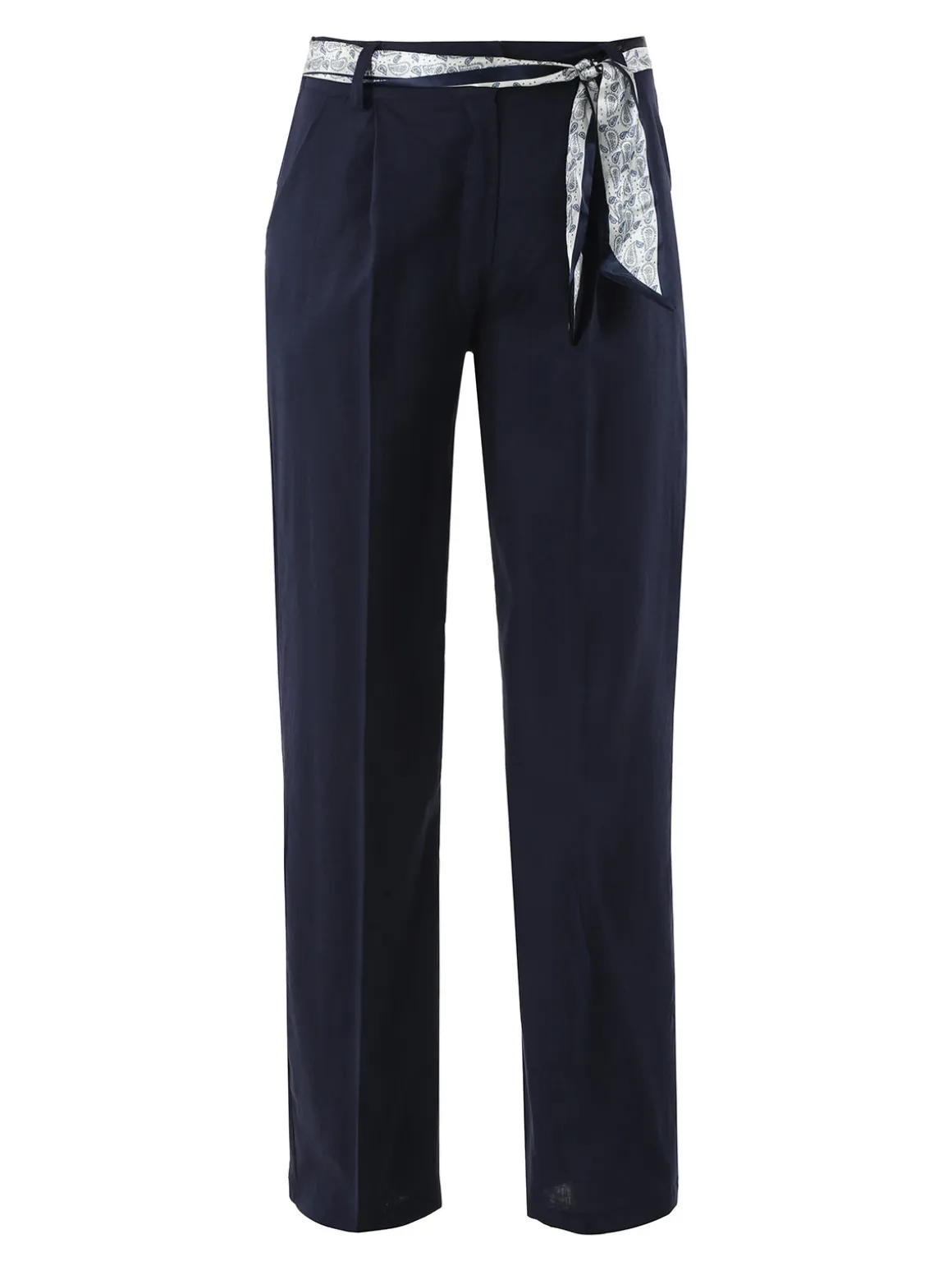 Frenetika Pantaloni donna in misto lino a gamba dritta con cintura a foulard - blu