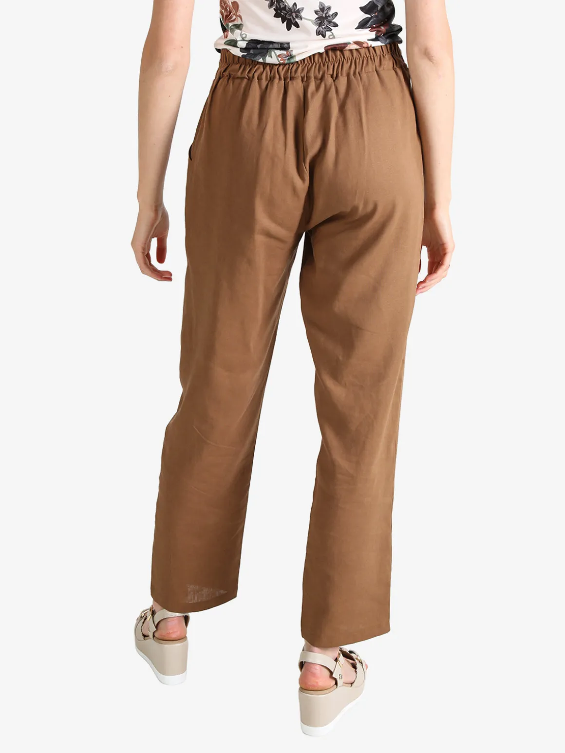 Frenetika Pantaloni donna in misto lino con cintura