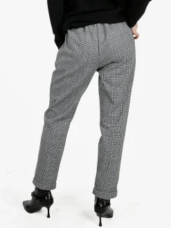 Frenetika Pantaloni donna pied de poule con cintura e risvolto finale - grigio