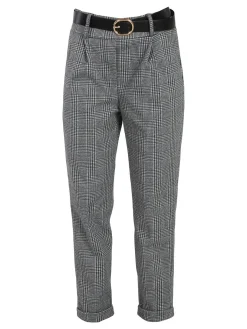 Frenetika Pantaloni donna pied de poule con cintura e risvolto finale - grigio
