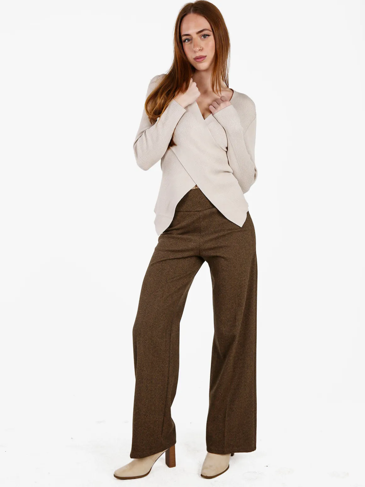 Frenetika Pantaloni donna spigati a vita alta - moro