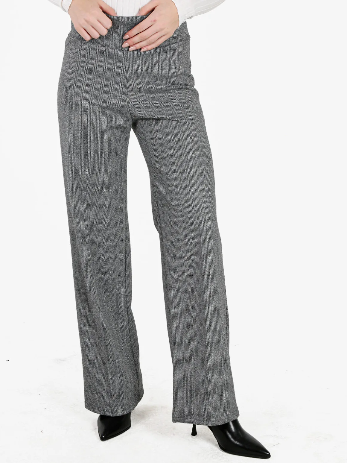 Frenetika Pantaloni donna spigati a vita alta - grigio