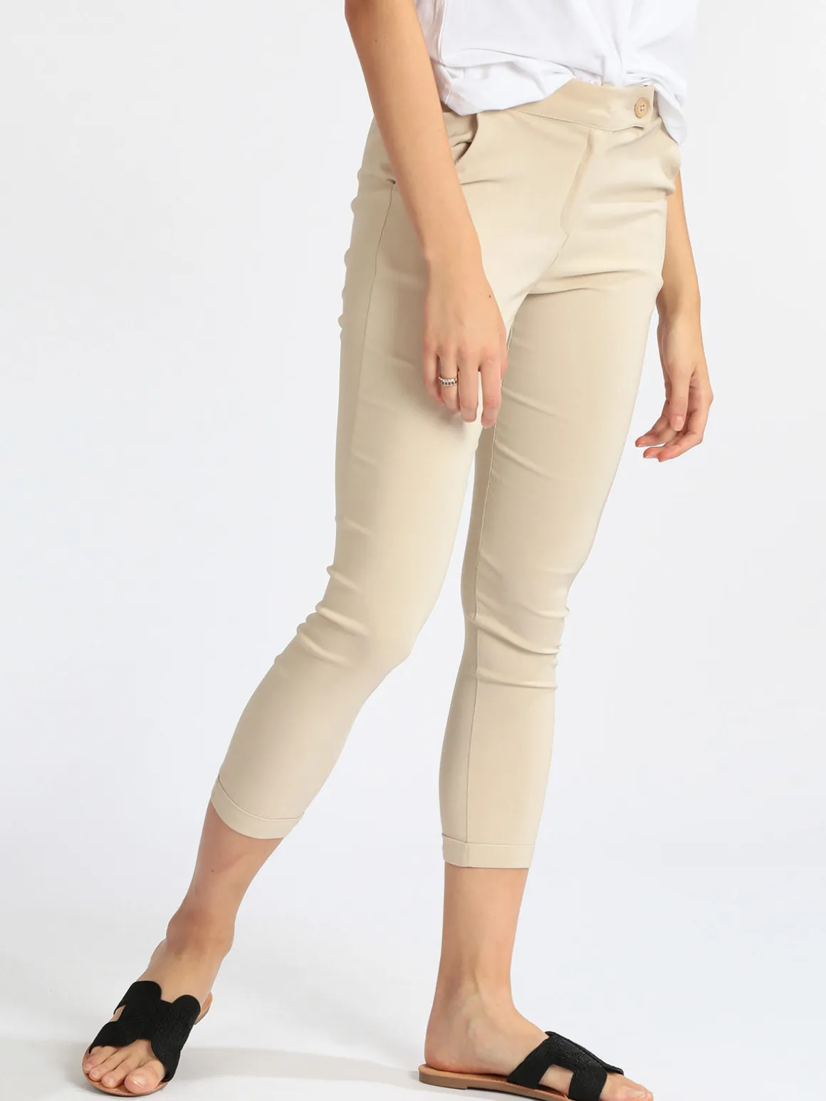 Frenetika Pantaloni elasticizzati donna con risvolto