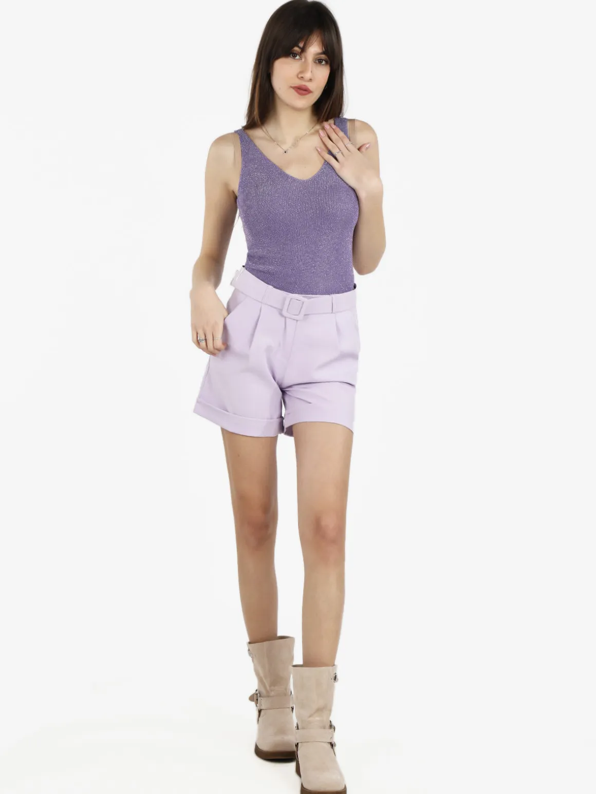 Frenetika Shorts donna con cintura e risvolto