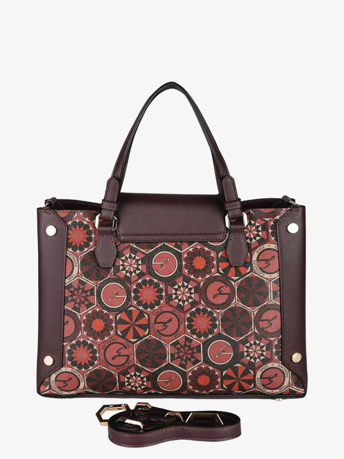 Gattinoni Borsa donna con doppi manici e stampe - bordeaux