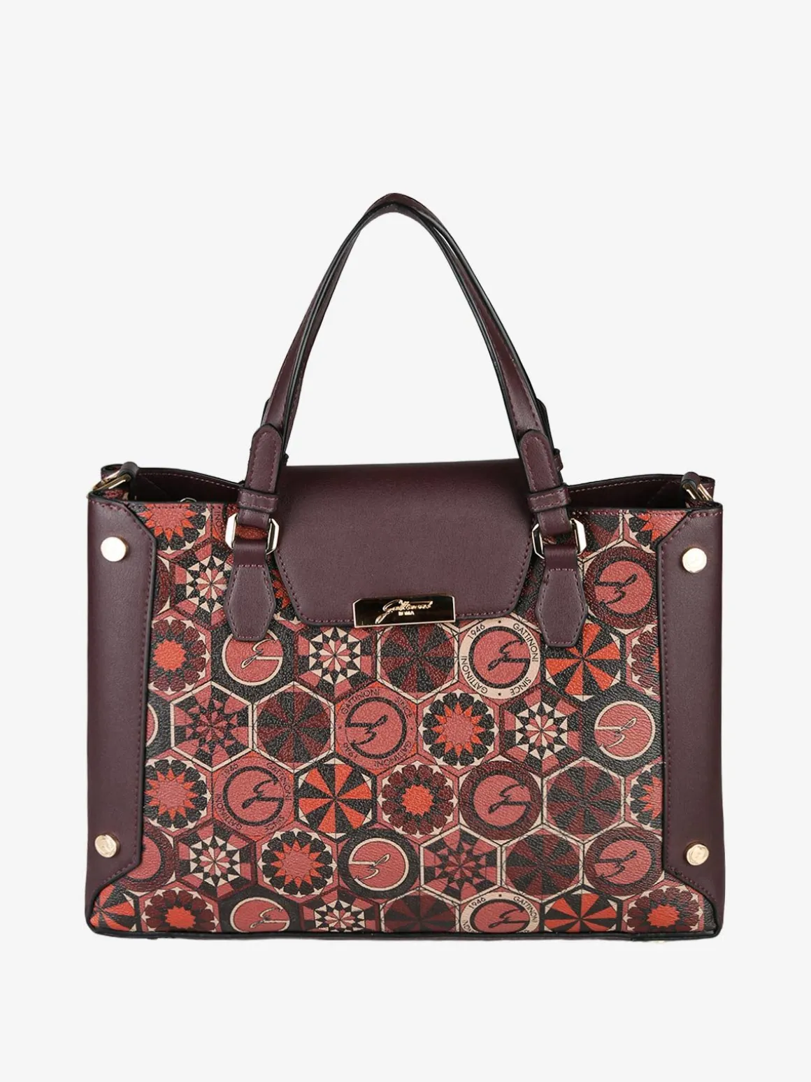 Gattinoni Borsa donna con doppi manici e stampe - bordeaux