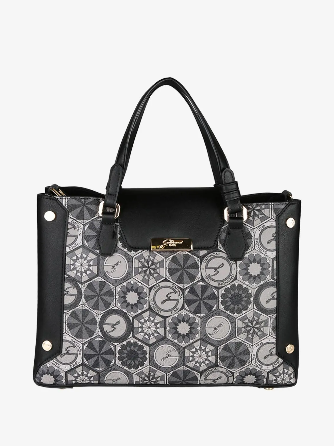Gattinoni Borsa donna con doppi manici e stampe - nero