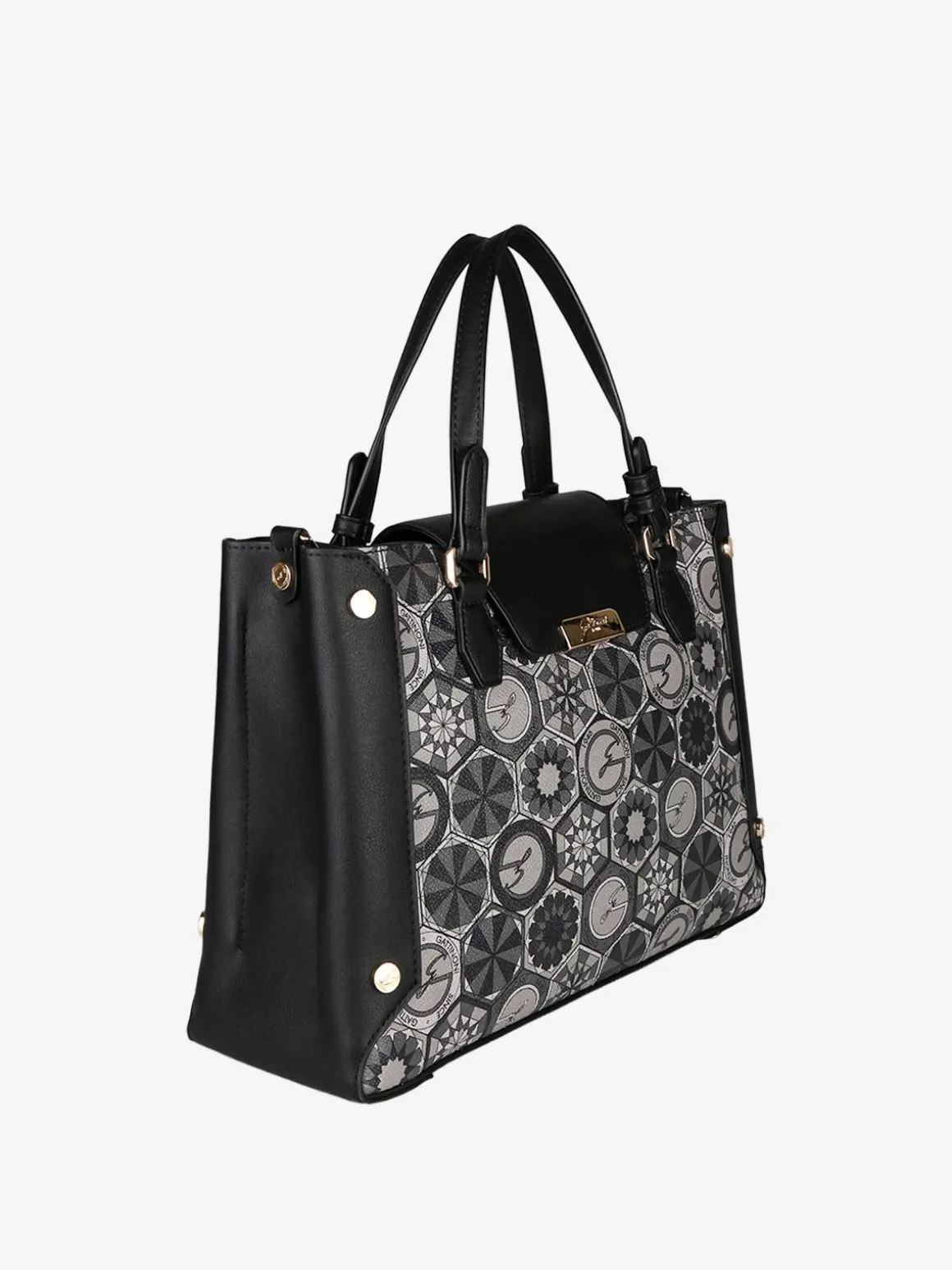 Gattinoni Borsa donna con doppi manici e stampe - nero