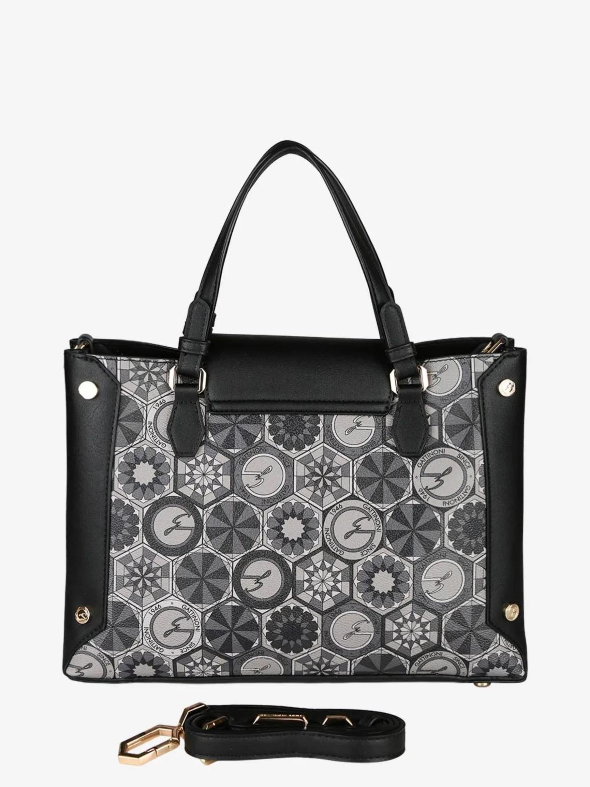 Gattinoni Borsa donna con doppi manici e stampe - nero