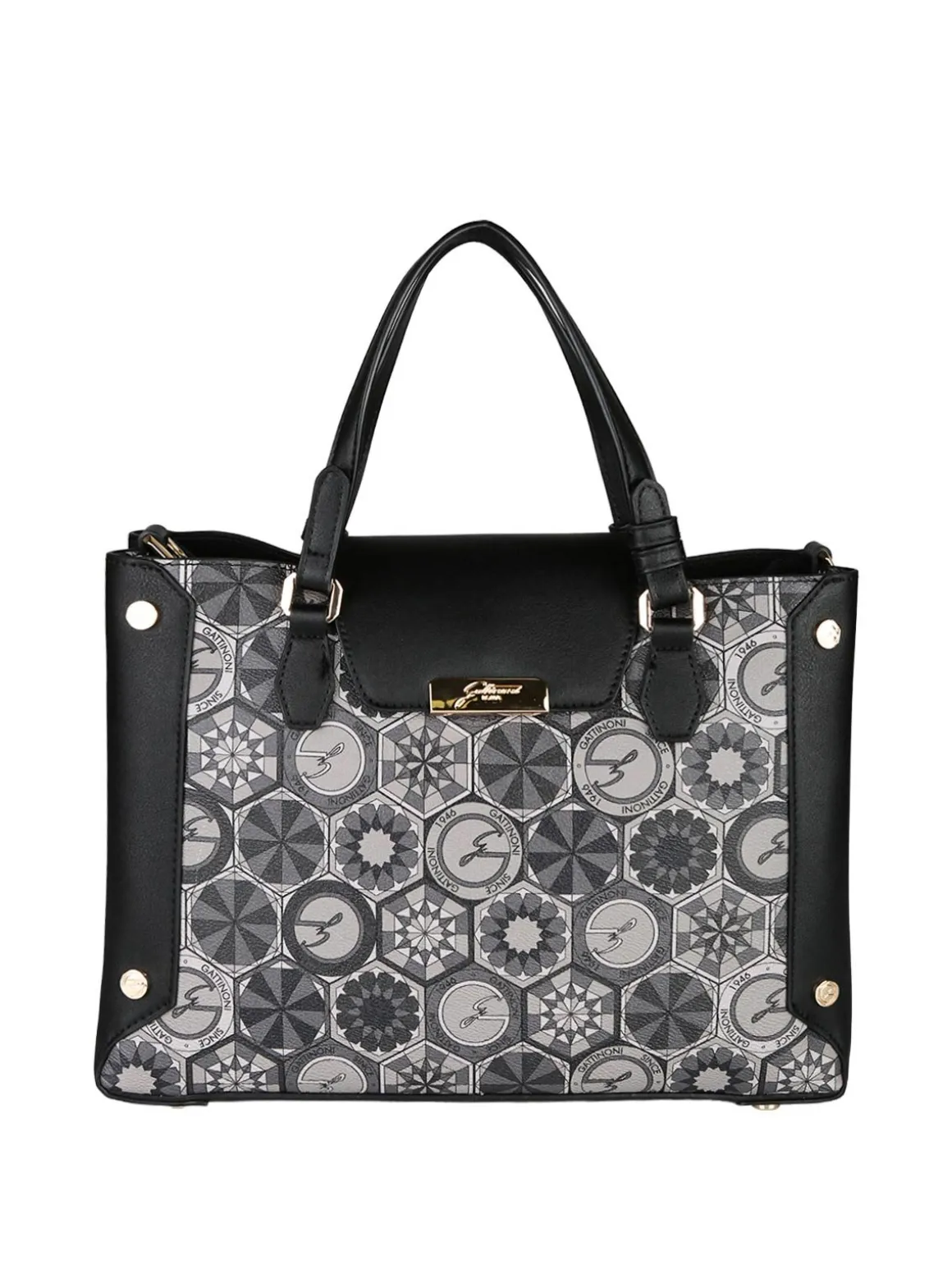 Gattinoni Borsa donna con doppi manici e stampe - nero
