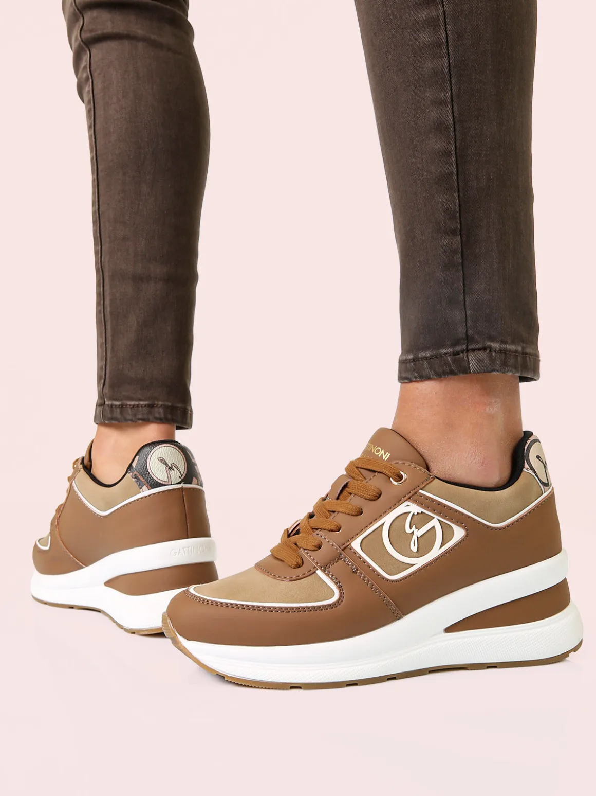 Gattinoni Sneakers donna con zeppa e dettagli effetto nabuck - marrone