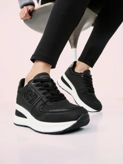 Gattinoni Sneakers donna con zeppa e dettagli effetto nabuck - nero