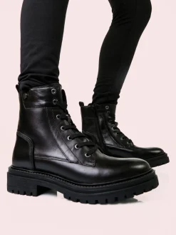 Geox D IRIDEA C Anfibi donna in pelle con lacci e zip - nero
