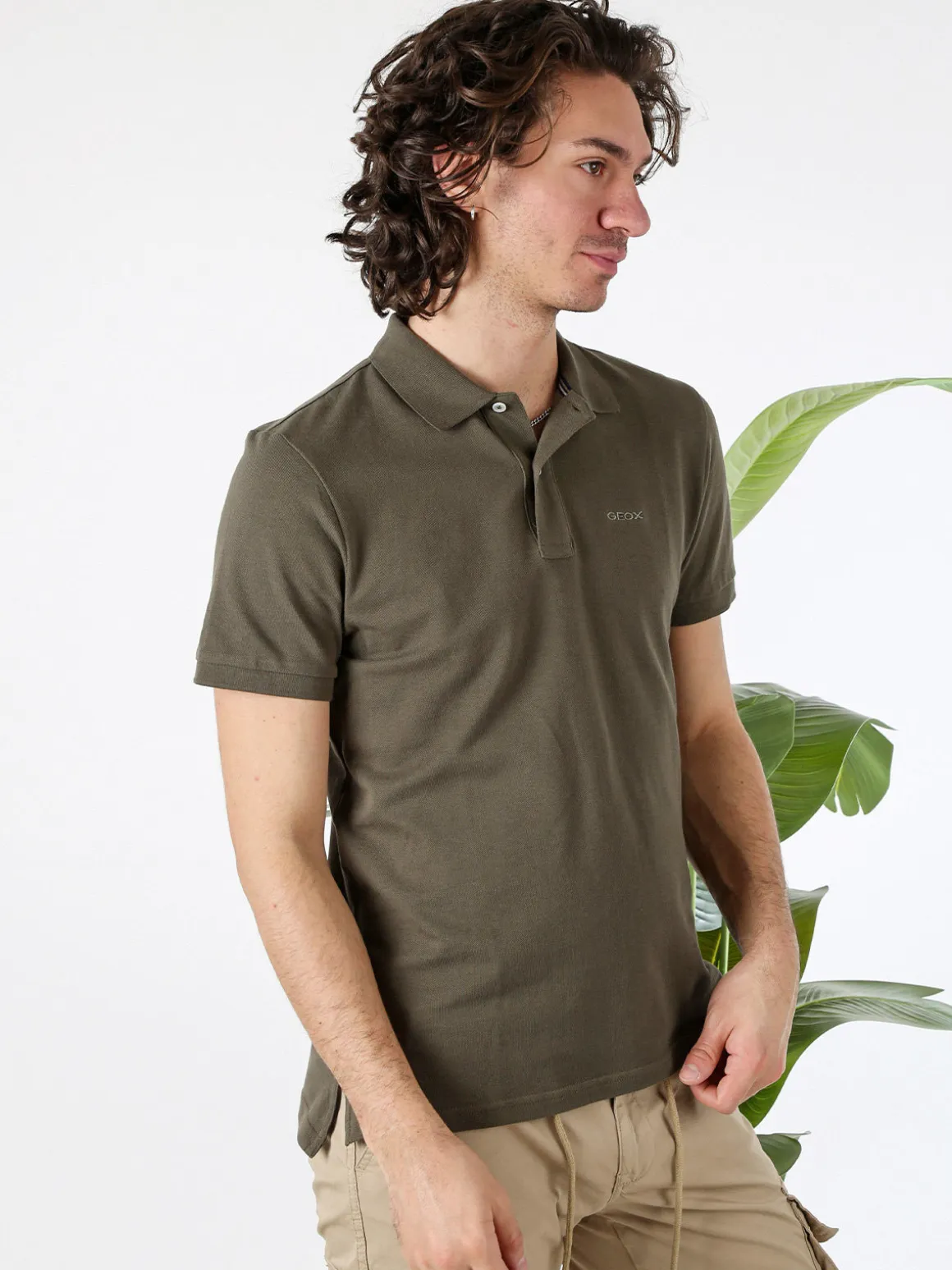 Geox Polo da uomo in cotone a maniche corte - oliva