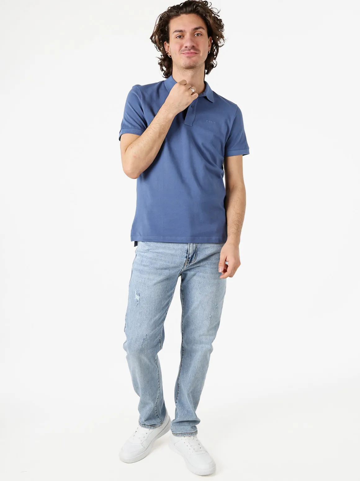 Geox Polo da uomo in cotone a maniche corte - blu