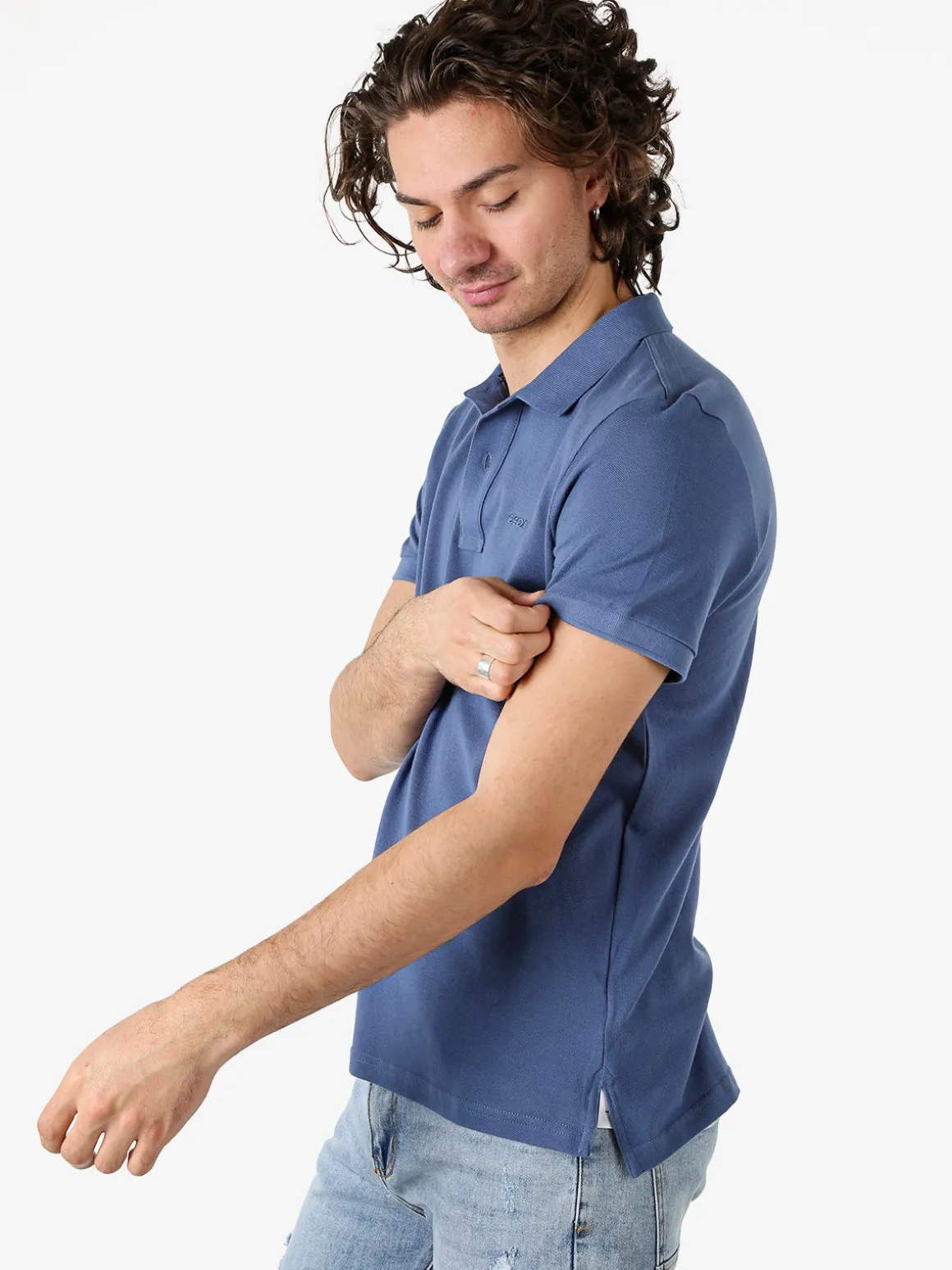 Geox Polo da uomo in cotone a maniche corte - blu