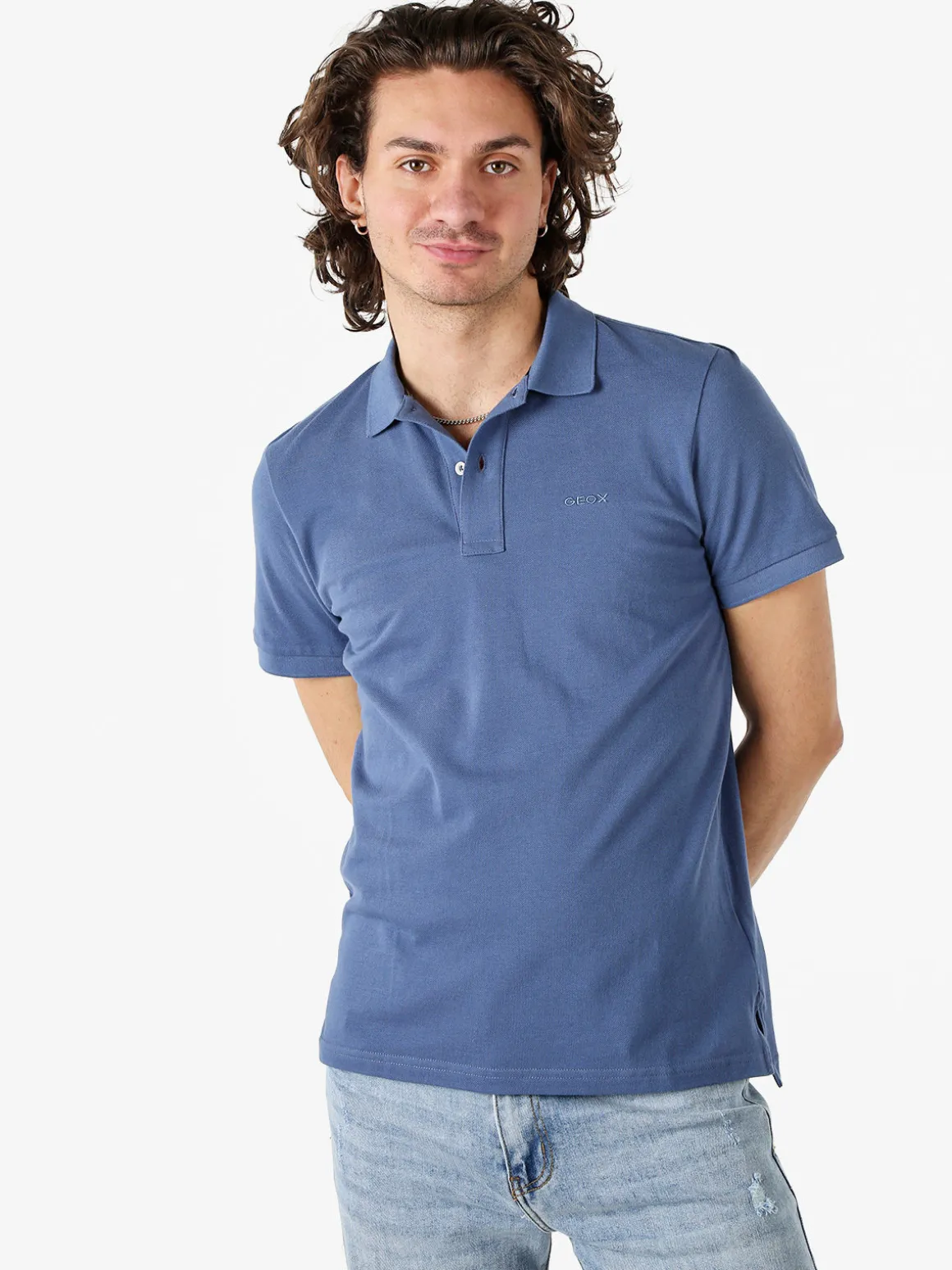 Geox Polo da uomo in cotone a maniche corte - blu