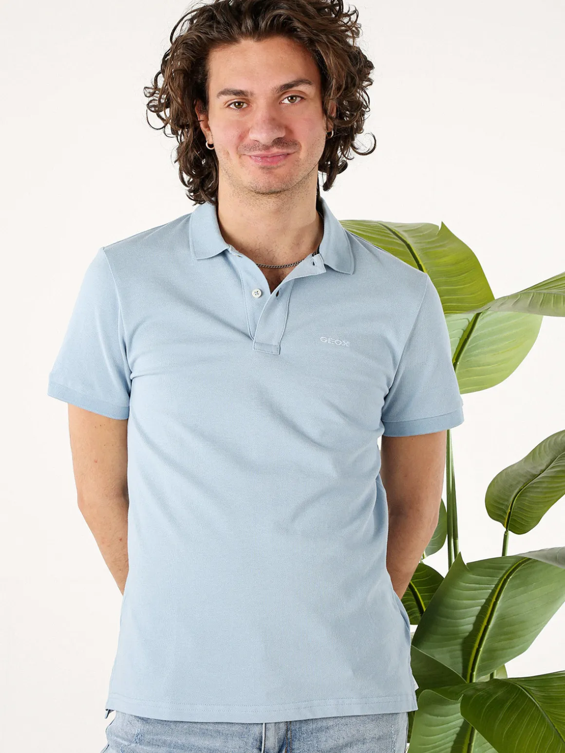 Geox Polo da uomo in cotone a maniche corte - azzurro