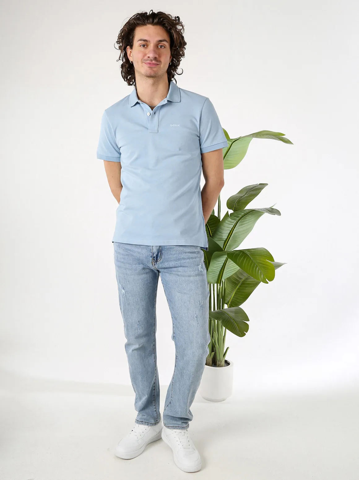 Geox Polo da uomo in cotone a maniche corte - azzurro