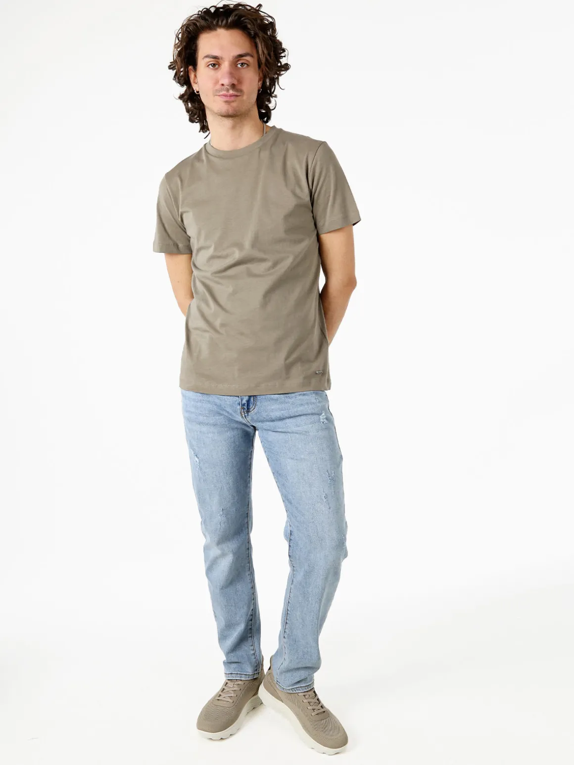 Geox T-shirt girocollo da uomo in cotone - fango