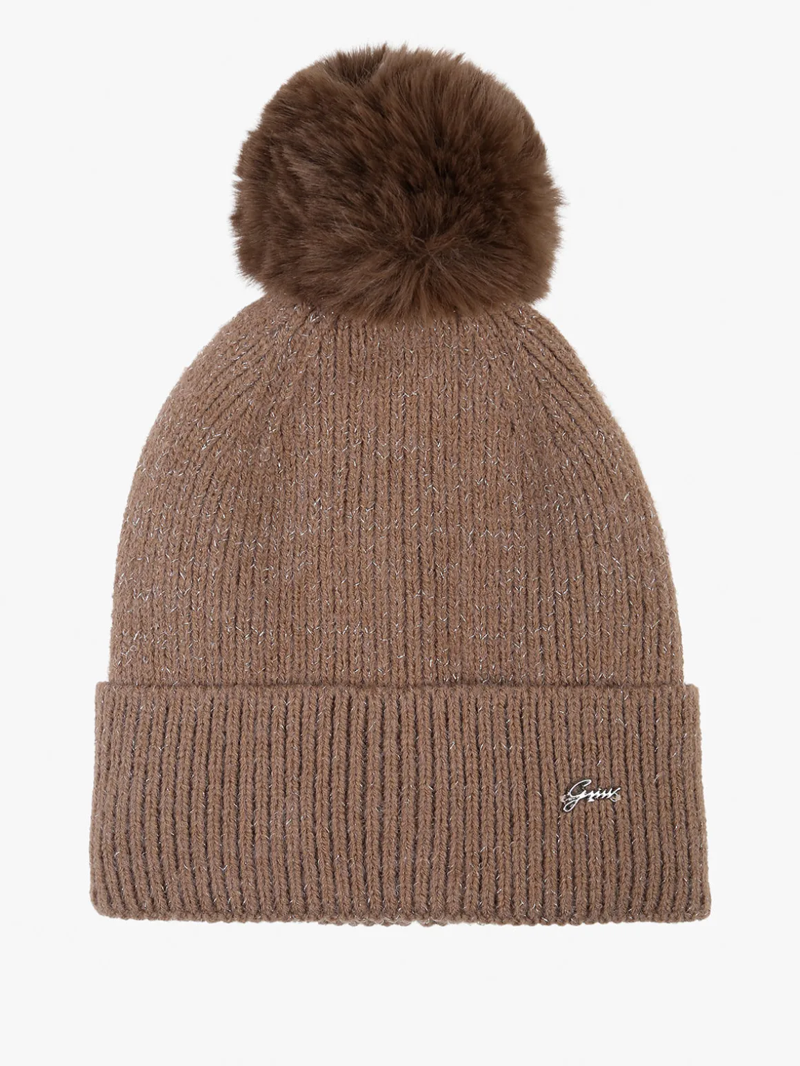 Gian Marco Venturi Cappello donna lurex in maglia con pompon - taupe