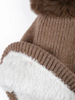 Gian Marco Venturi Cappello donna lurex in maglia con pompon - taupe