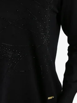 Gian Marco Venturi Maglia donna girocollo con strass e spacchi laterali - nero