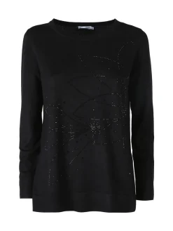 Gian Marco Venturi Maglia donna girocollo con strass e spacchi laterali - nero