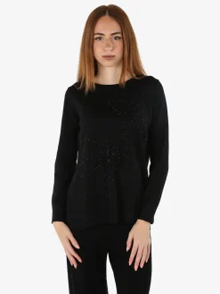 Gian Marco Venturi Maglia donna girocollo con strass e spacchi laterali - nero