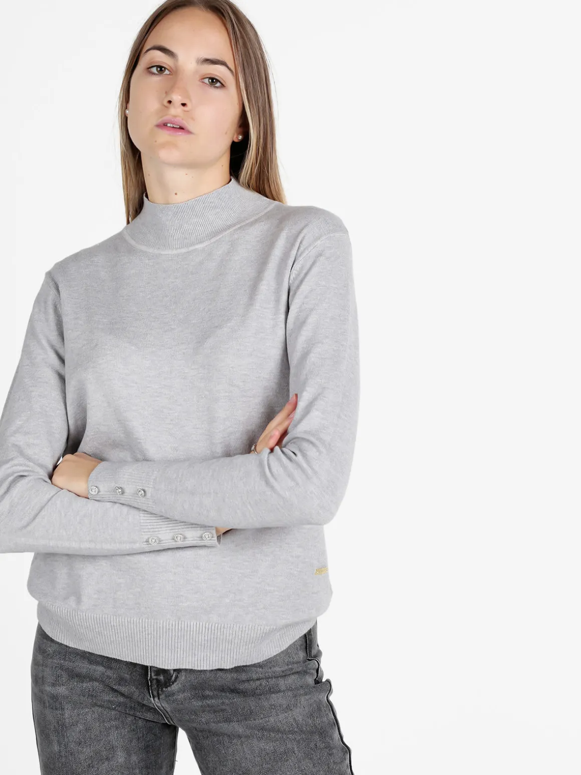 Gian Marco Venturi Maglia donna a lupetto con bottoni gioiello sui polsini