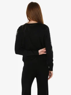 Gian Marco Venturi Maglia donna con dettagli velati e piccole borchie - nero