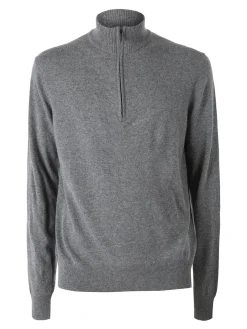 Gian Marco Venturi Maglione da uomo mezza zip in misto lana e cashmere - grigio scuro