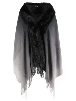 Gian Marco Venturi Mantella donna con scollo in ecopelliccia e frange - nero