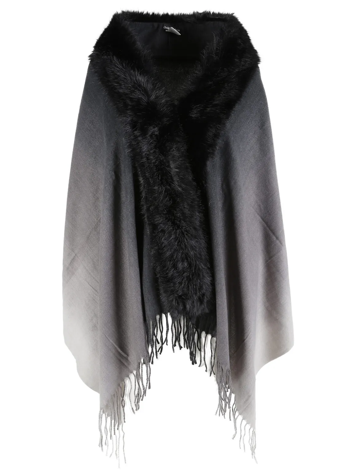Gian Marco Venturi Mantella donna con scollo in ecopelliccia e frange - nero