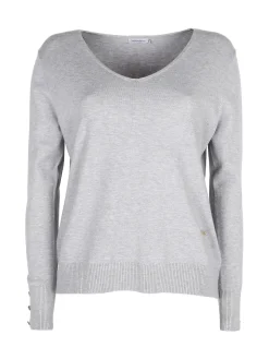 Gian Marco Venturi Pullover donna in maglia scollo a V con bottoni gioiello sui polsini