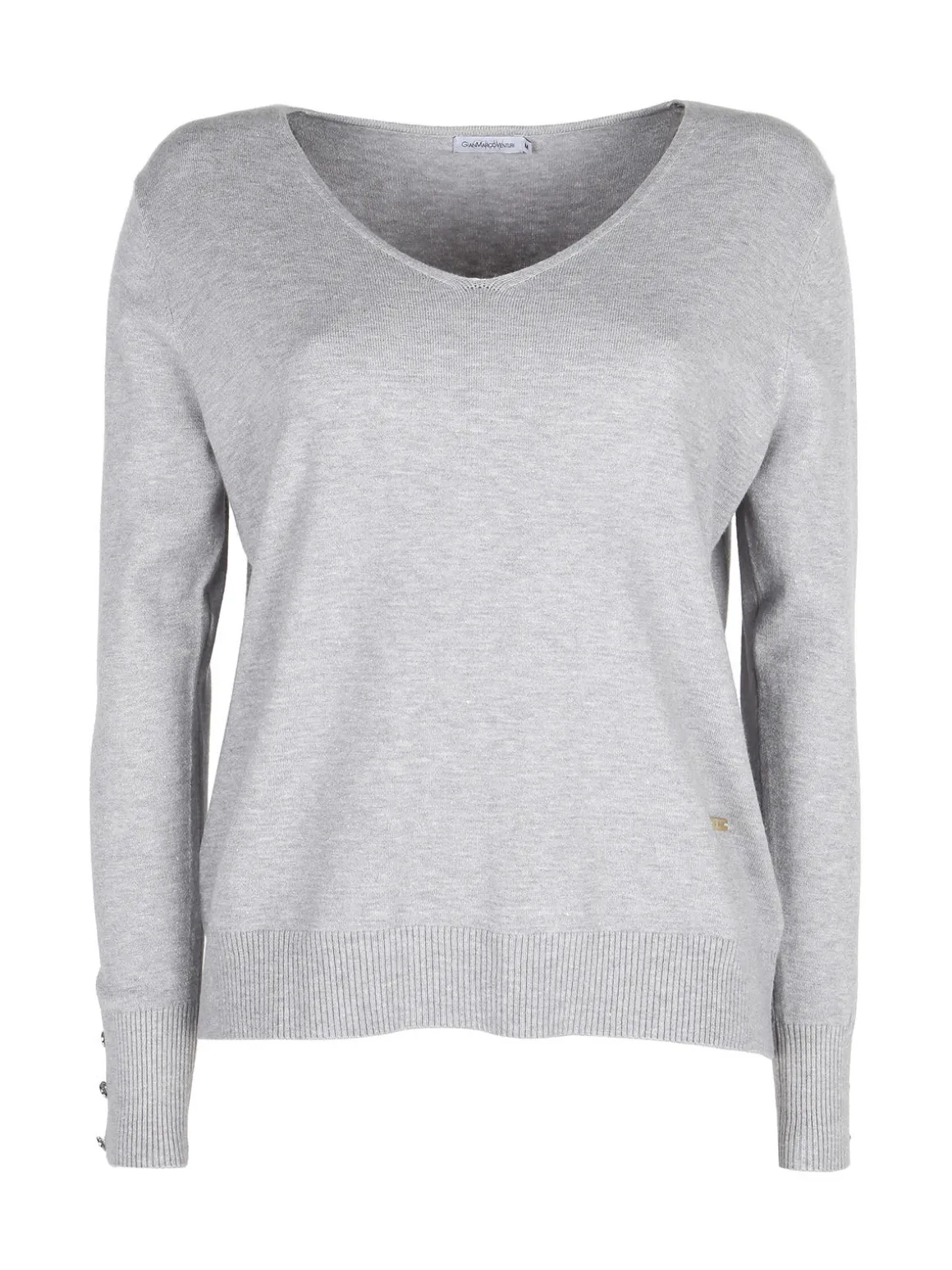 Gian Marco Venturi Pullover donna in maglia scollo a V con bottoni gioiello sui polsini