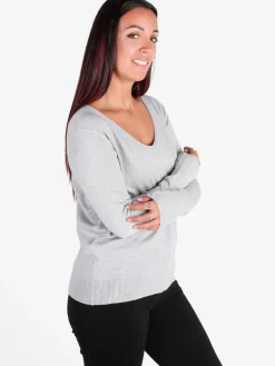 Gian Marco Venturi Pullover donna in maglia scollo a V con bottoni gioiello sui polsini