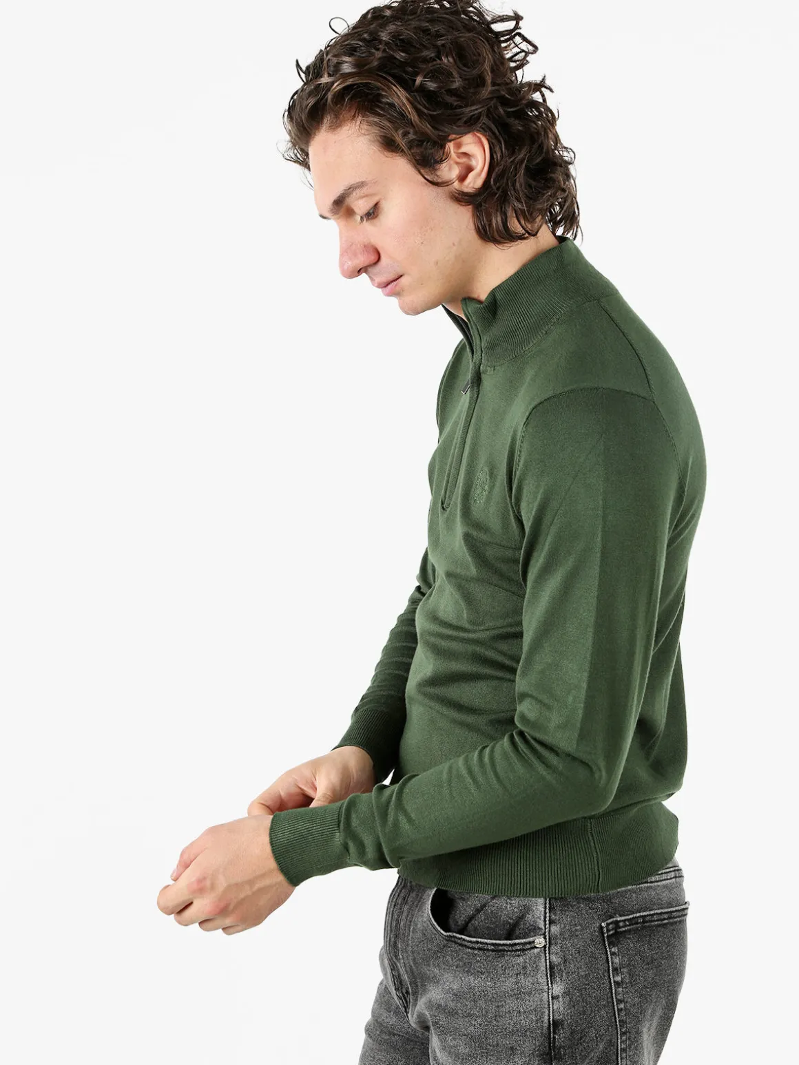 Gian Marco Venturi Pullover da uomo mezza zip misto viscosa - militare