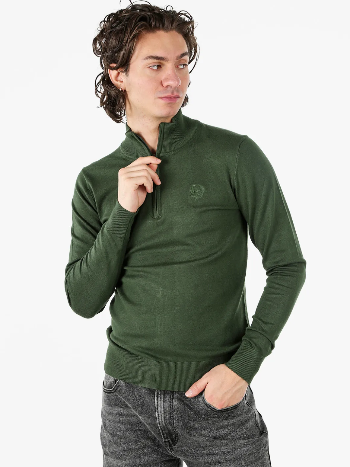 Gian Marco Venturi Pullover da uomo mezza zip misto viscosa - militare