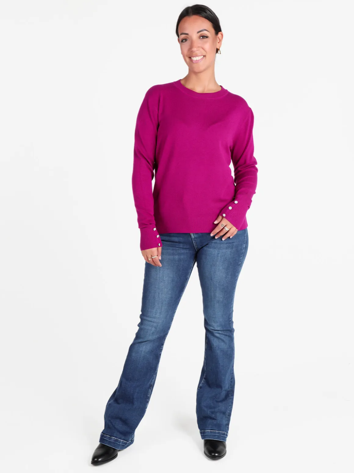 Gian Marco Venturi Pullover girocollo in maglia da donna con bottoni gioiello sui polsini