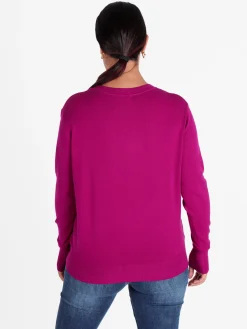 Gian Marco Venturi Pullover girocollo in maglia da donna con bottoni gioiello sui polsini