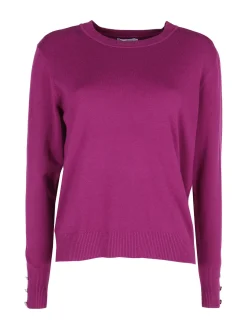Gian Marco Venturi Pullover girocollo in maglia da donna con bottoni gioiello sui polsini