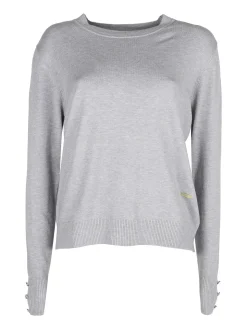 Gian Marco Venturi Pullover girocollo in maglia da donna con bottoni gioiello sui polsini