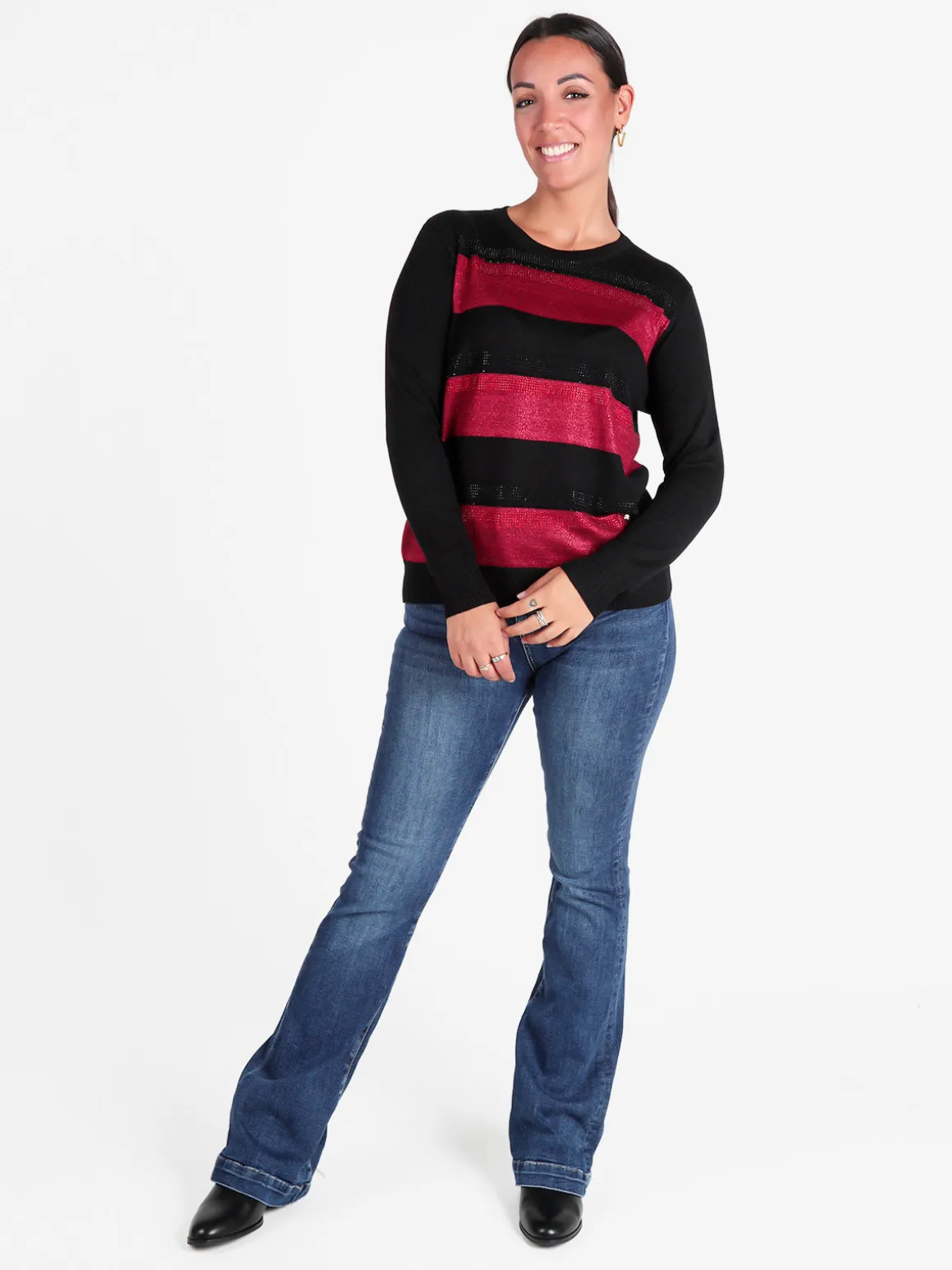 Gian Marco Venturi Pullover in maglia da donna a blocchi di colore con strass