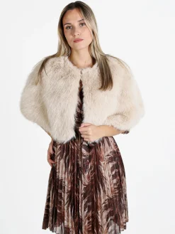 Gian Marco Venturi Scialle donna in pelliccia sintetica con gancino - beige