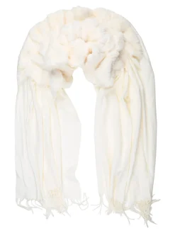Gian Marco Venturi Sciarpa donna con ecopelliccia e frange - panna