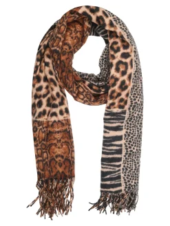 Gian Marco Venturi Sciarpa donna animalier con frange - cammello