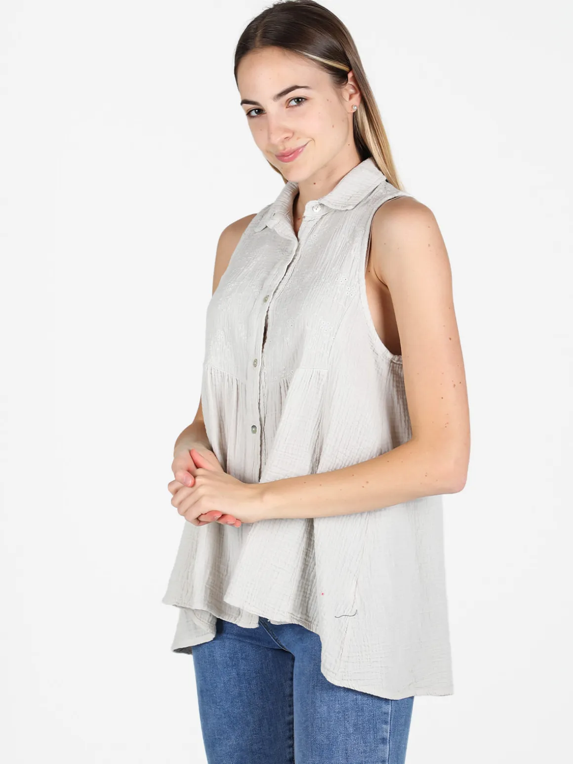 Gioya Camicia donna smanicata in cotone