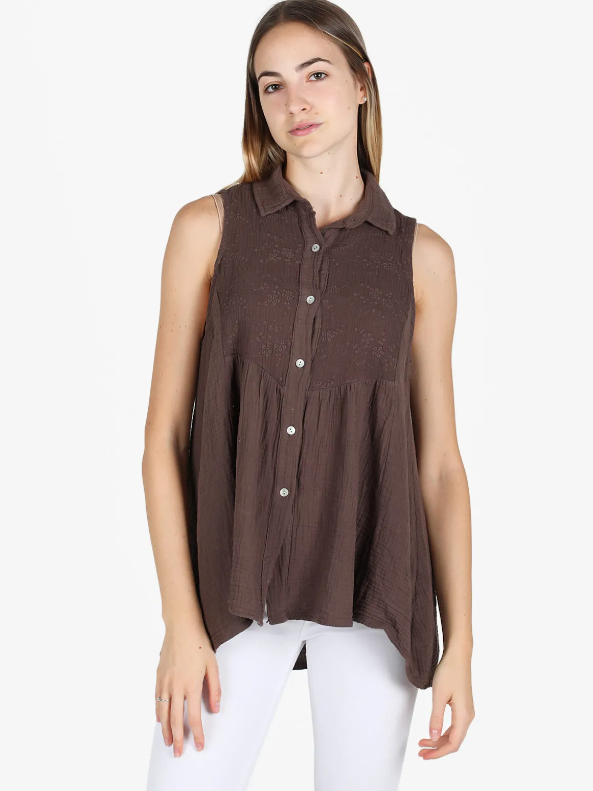Gioya Camicia donna smanicata in cotone